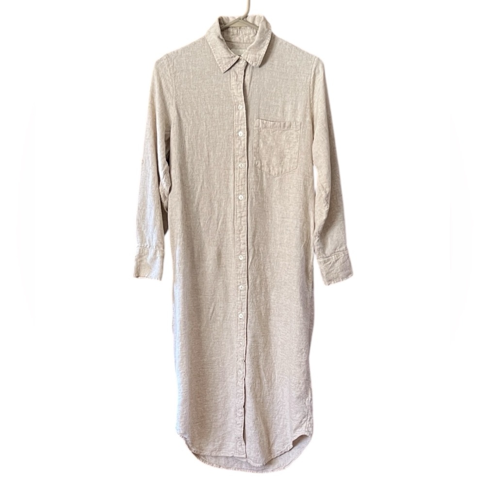 Abercrombie & Fitch Linen Blend Cream Long Sleeve Shirt Dress (Belt Missing) XS